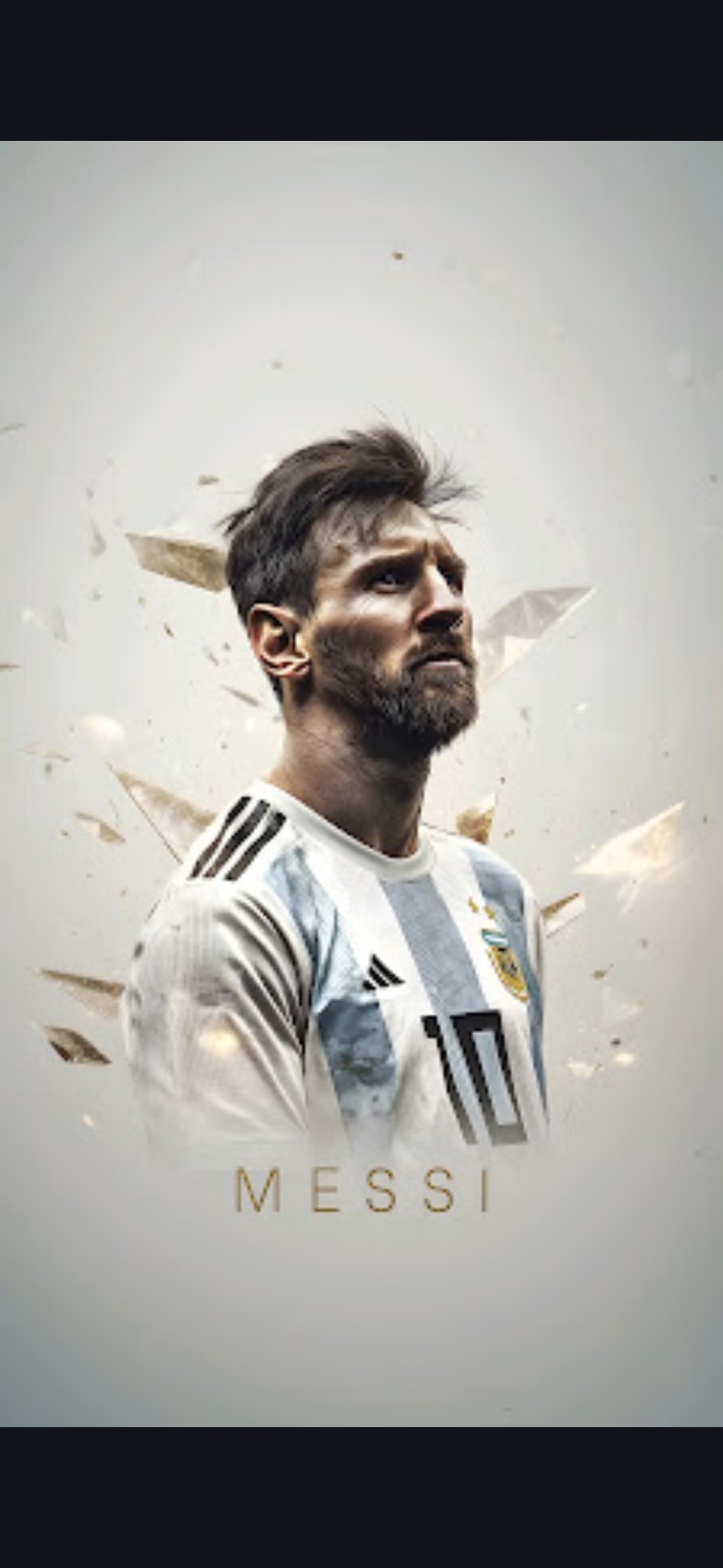 Composición vertical de Lionel Messi en blanco, celeste y tonos cálidos